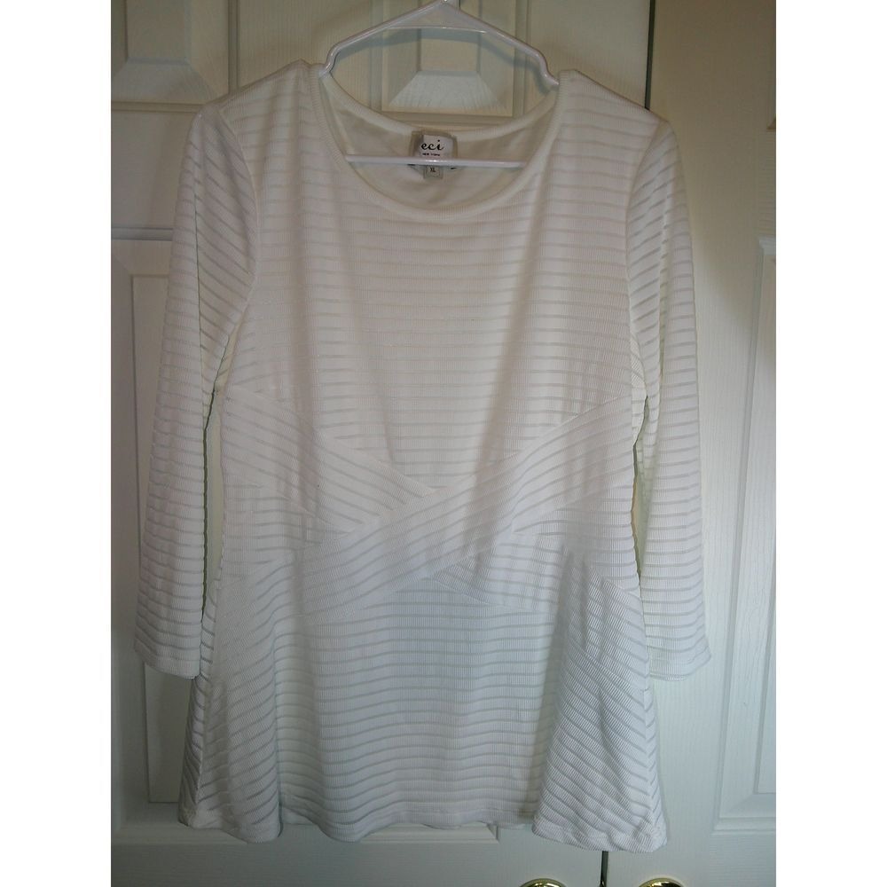 ECI New‎ York White Textured Stripe Long Sleeve Blouse XL